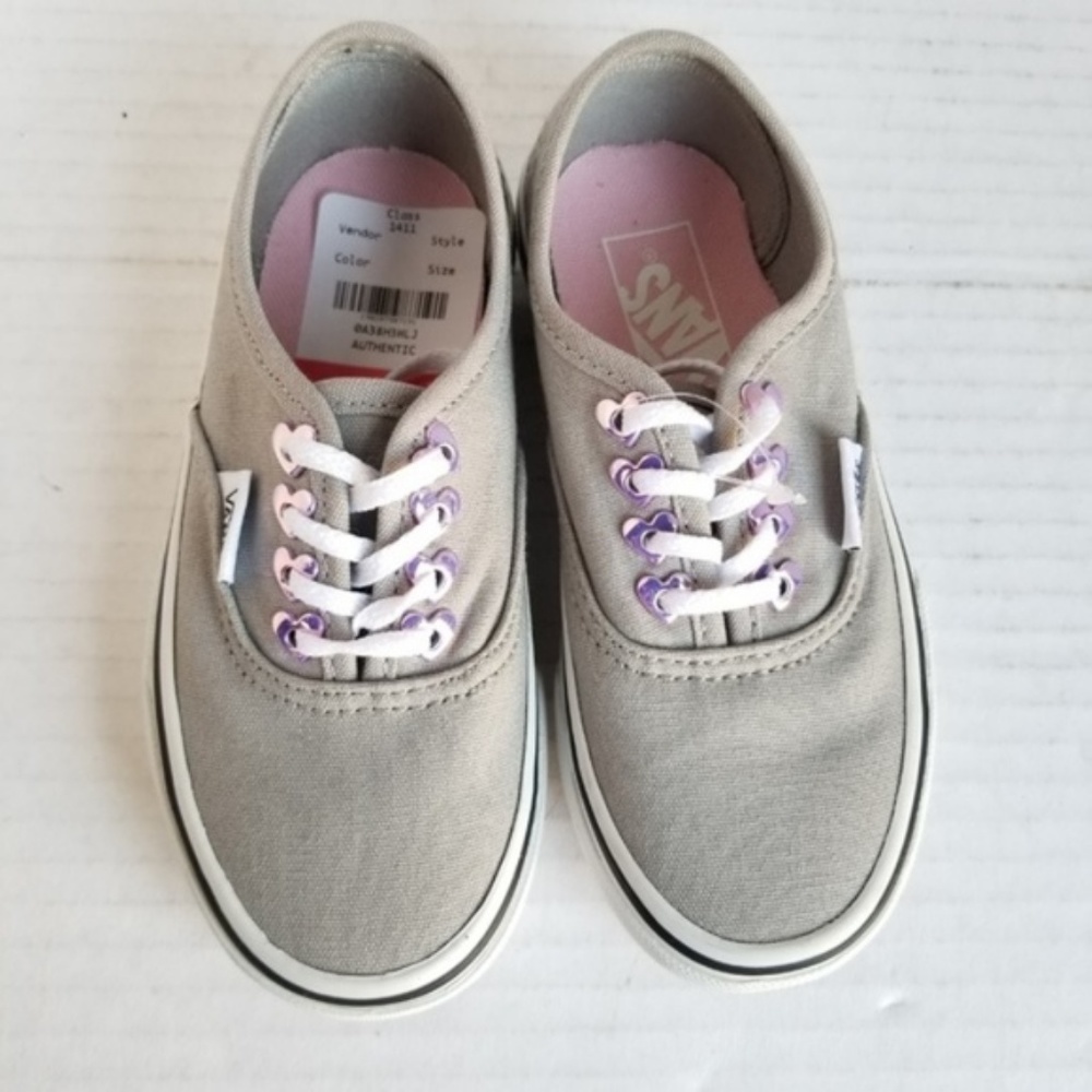 Girl Canvas Grey Vans Sneakers W/ Purple Hearts - Picture 6 of 6